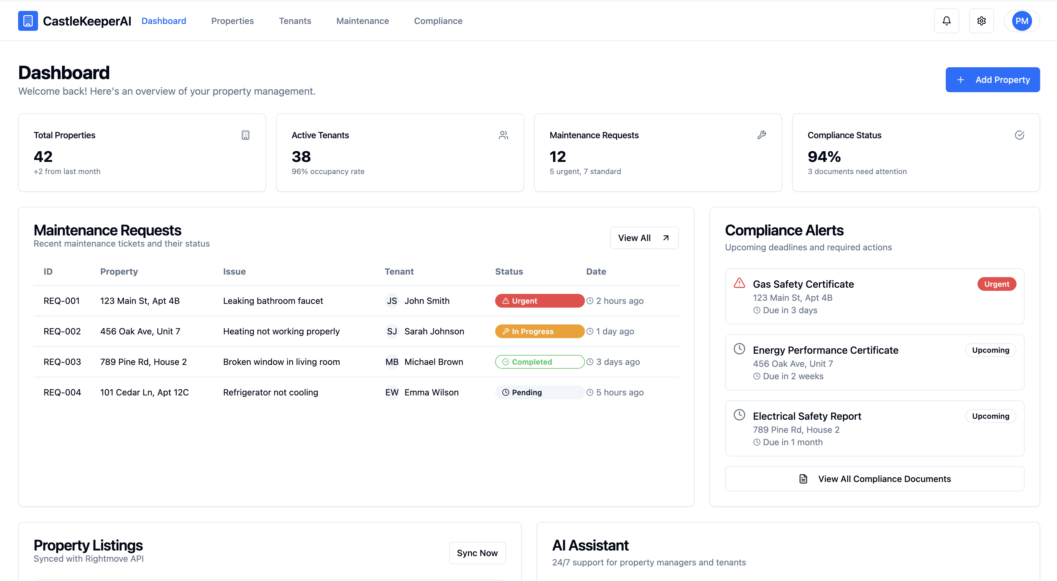 CastleKeeperAI property management dashboard